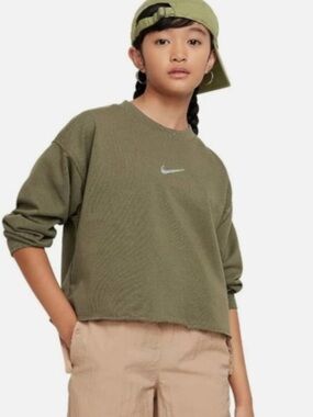 Nike Olive Green Cropped Crew Sweatshirt - Big Kids - Girls Large